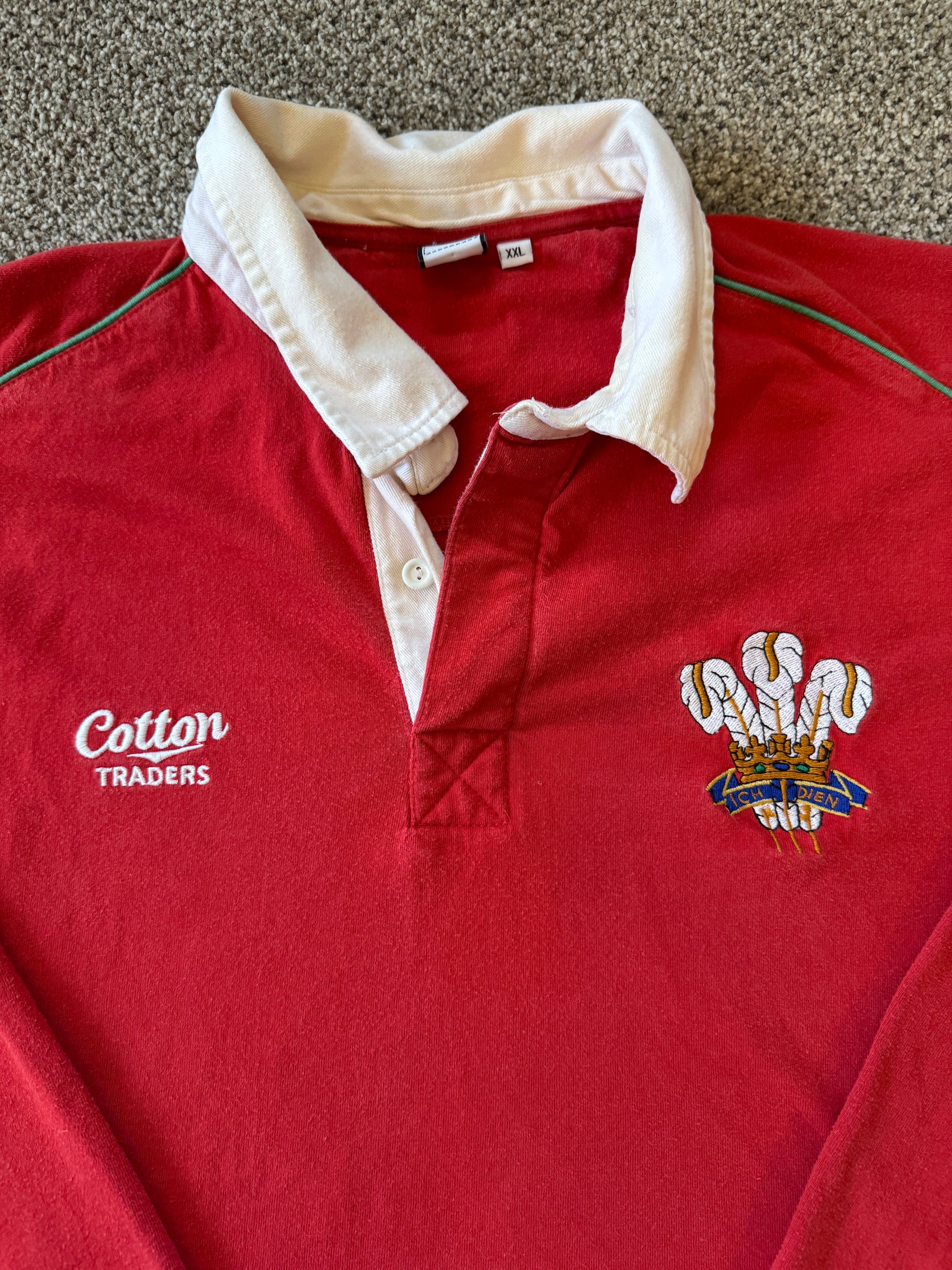 Large Cotton Traders Red Wales Rugby Shirt