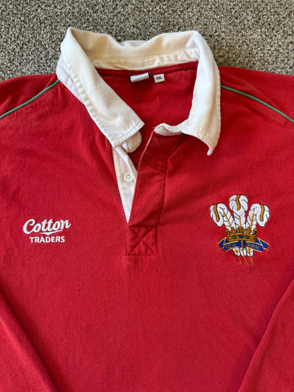 Large Cotton Traders Red Wales Rugby Shirt