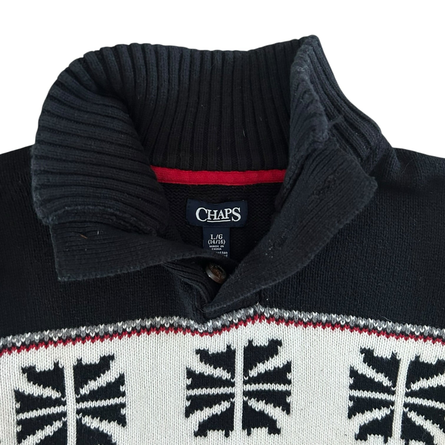 Aged 14-16 Chaps Black Knitted 1/4 Button Jumper