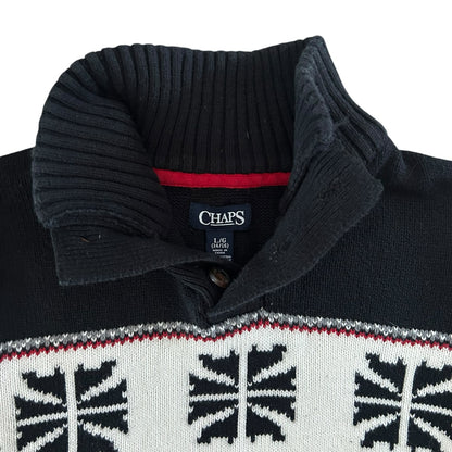 Aged 14-16 Chaps Black Knitted 1/4 Button Jumper