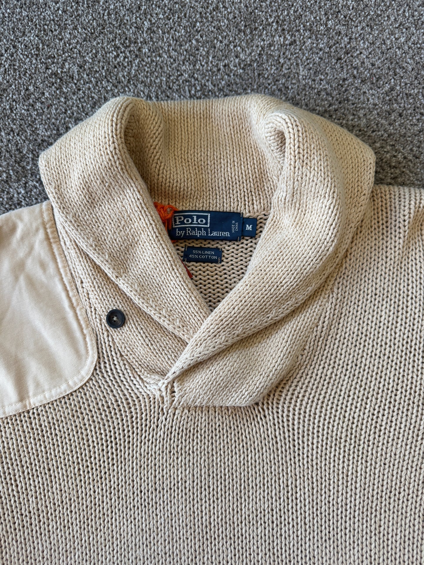Medium Ralph Lauren Beige Knitted Shawl Neck Jumper