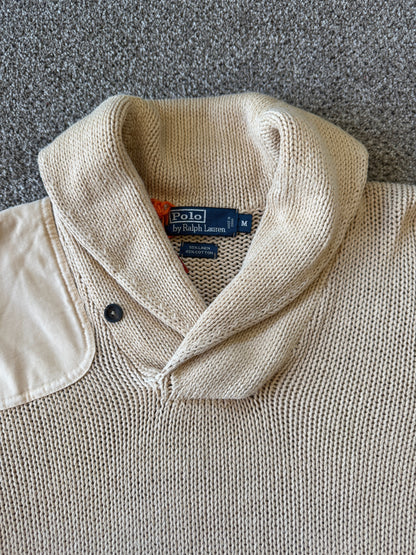Medium Ralph Lauren Beige Knitted Shawl Neck Jumper