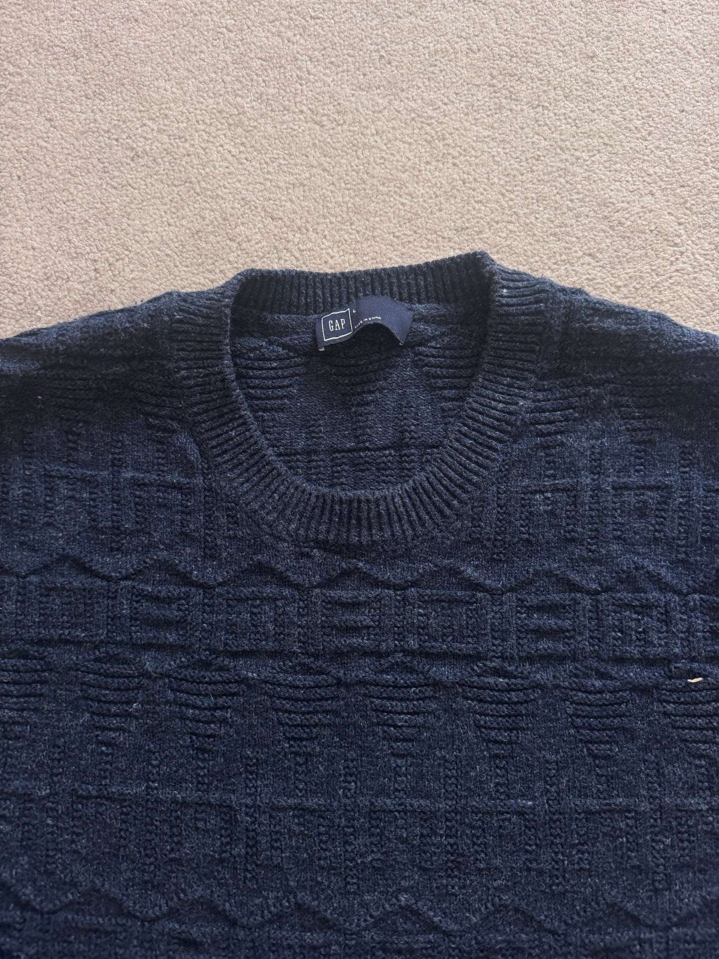 Large Gap Navy Blue Knitted Textured Jumper