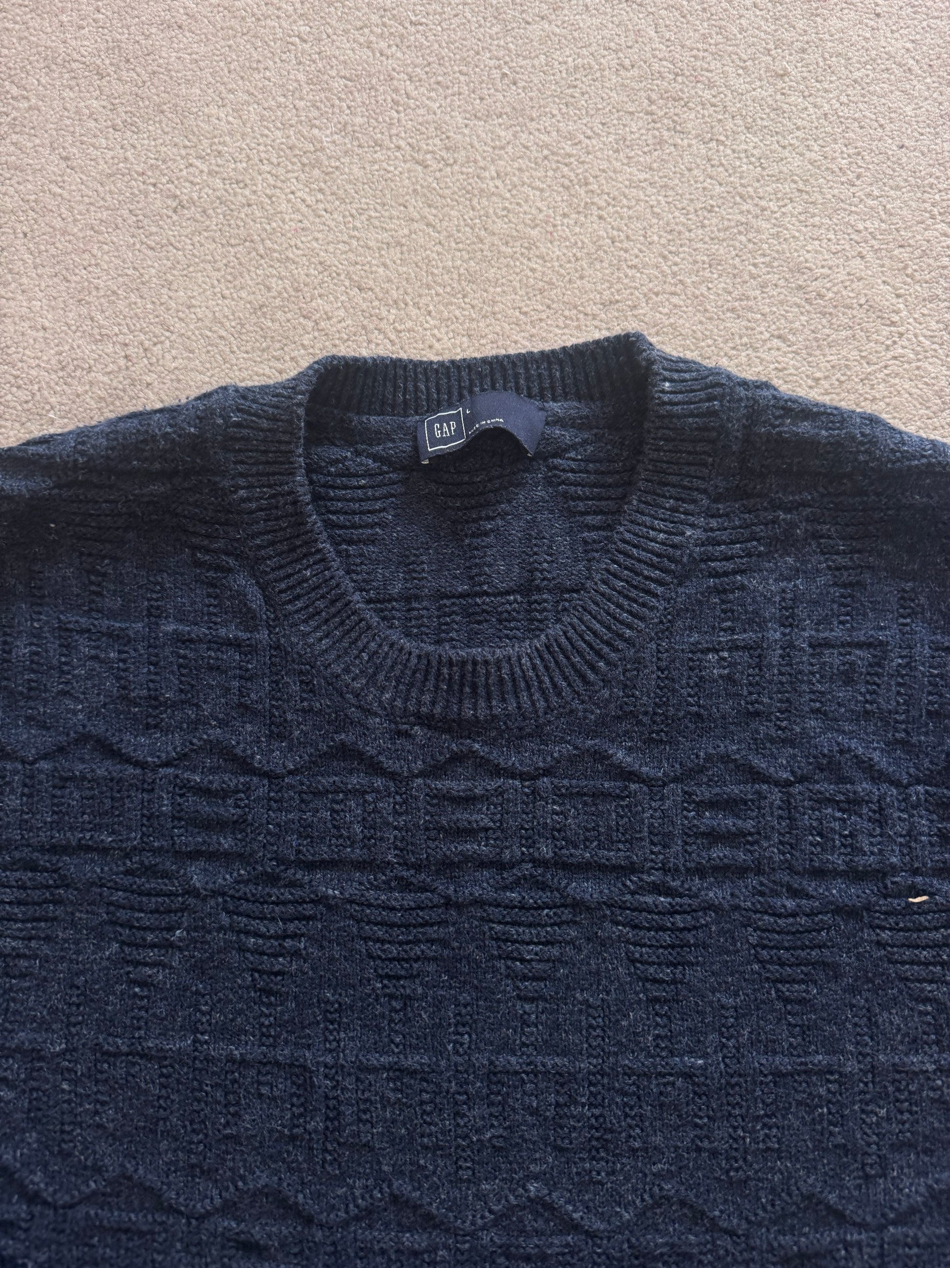 Large Gap Navy Blue Knitted Textured Jumper