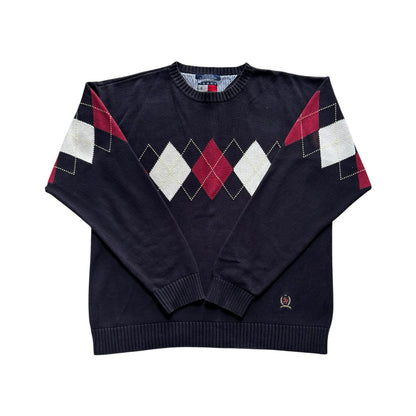 Extra large Tommy Hilfiger Black Heavy Knit Argyle Jumper