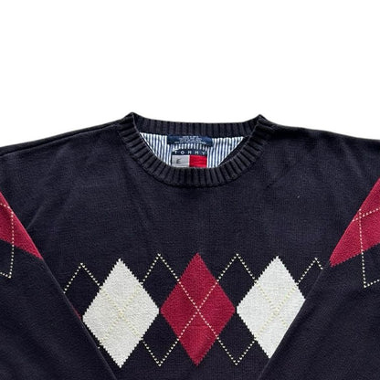 Extra large Tommy Hilfiger Black Heavy Knit Argyle Jumper