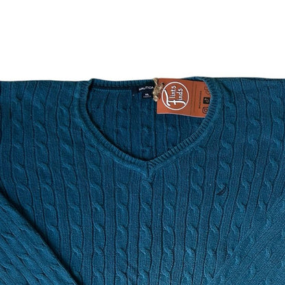 Woman's Extra large Nautica Blue V-Neck Cable Knit Jumper