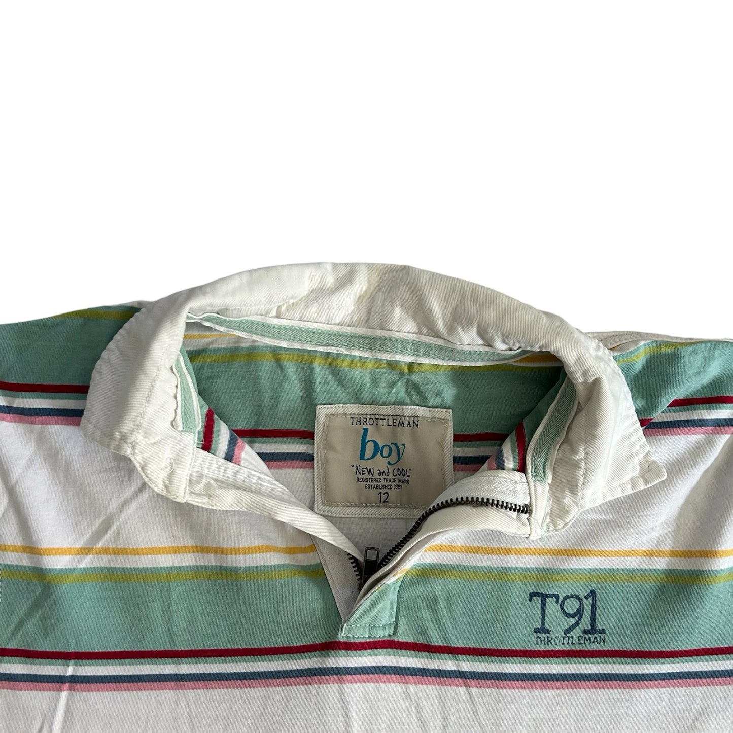 Aged 12 Throttleman Green and White Rugby Shirt