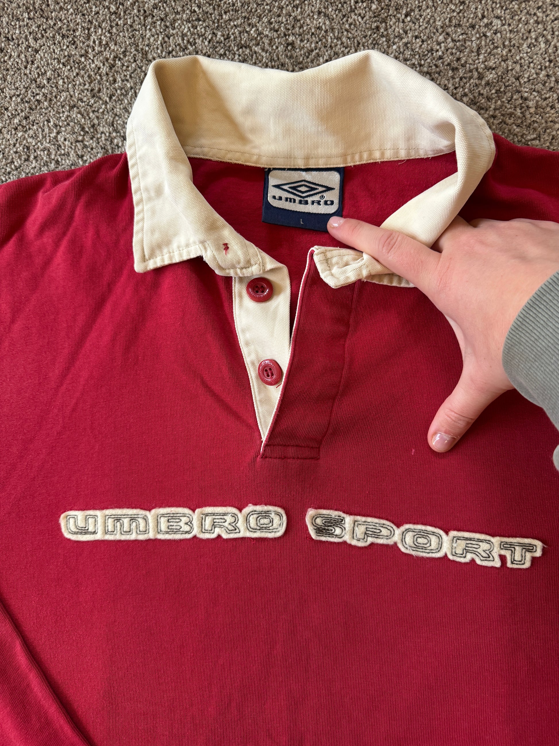 Large Umbro Sport Red Rugby Shirt