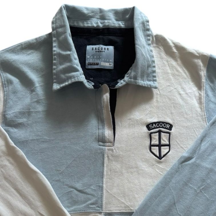 Woman's Medium Sacoor Blue and Cream Rugby Shirt