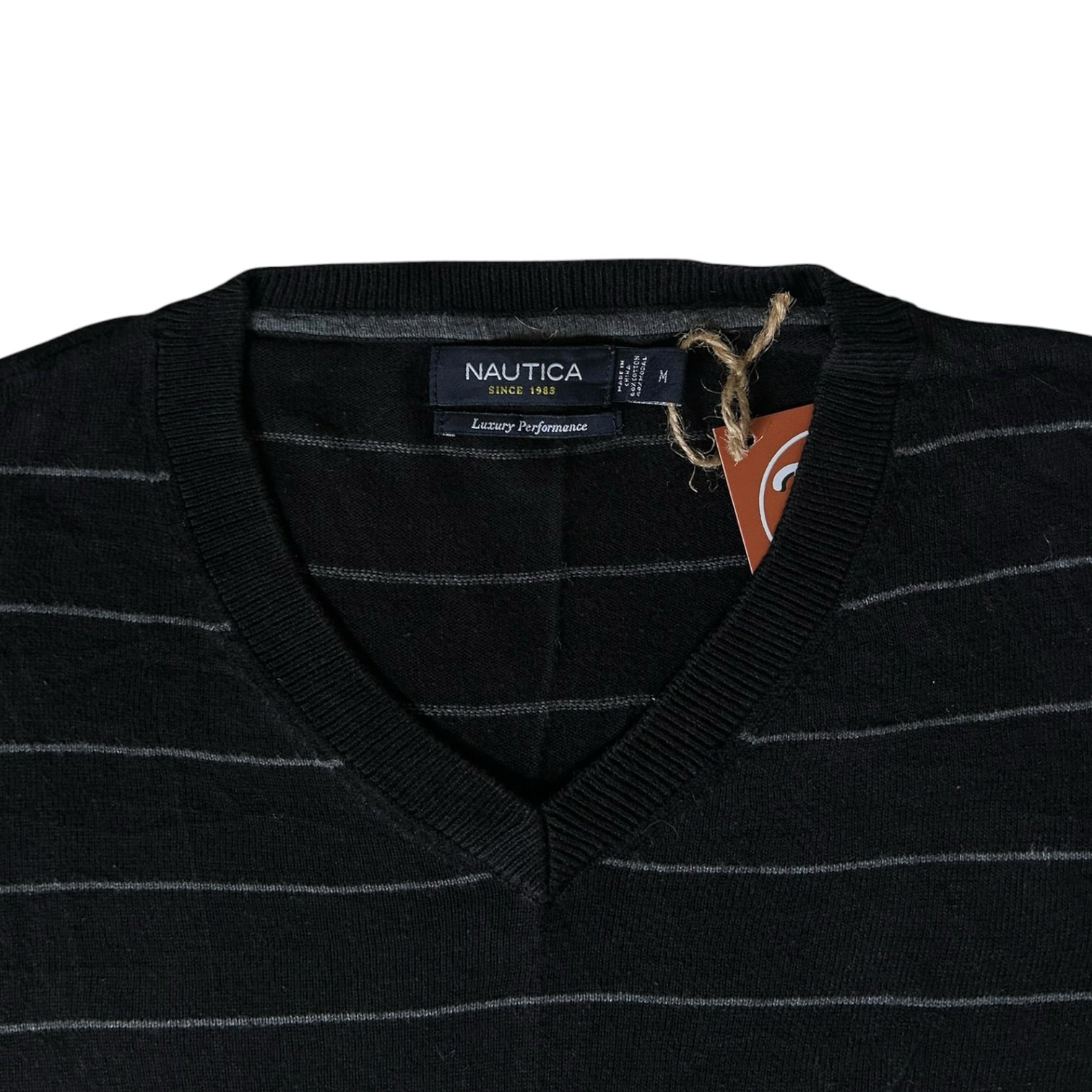 Medium Nautica Black and Grey V-Neck Jumper
