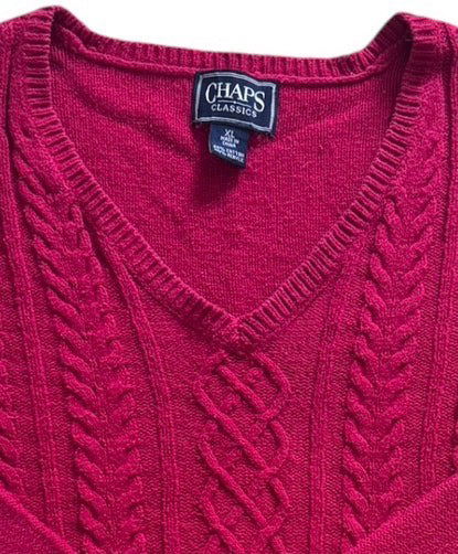 Extra large Chaps Pink V-Neck Cable Knit Jumper