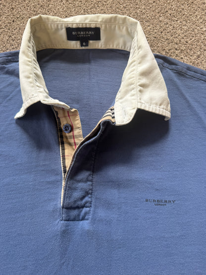 Large 90s Burberry Blue with Nova Check Detailed Rugby Shirt