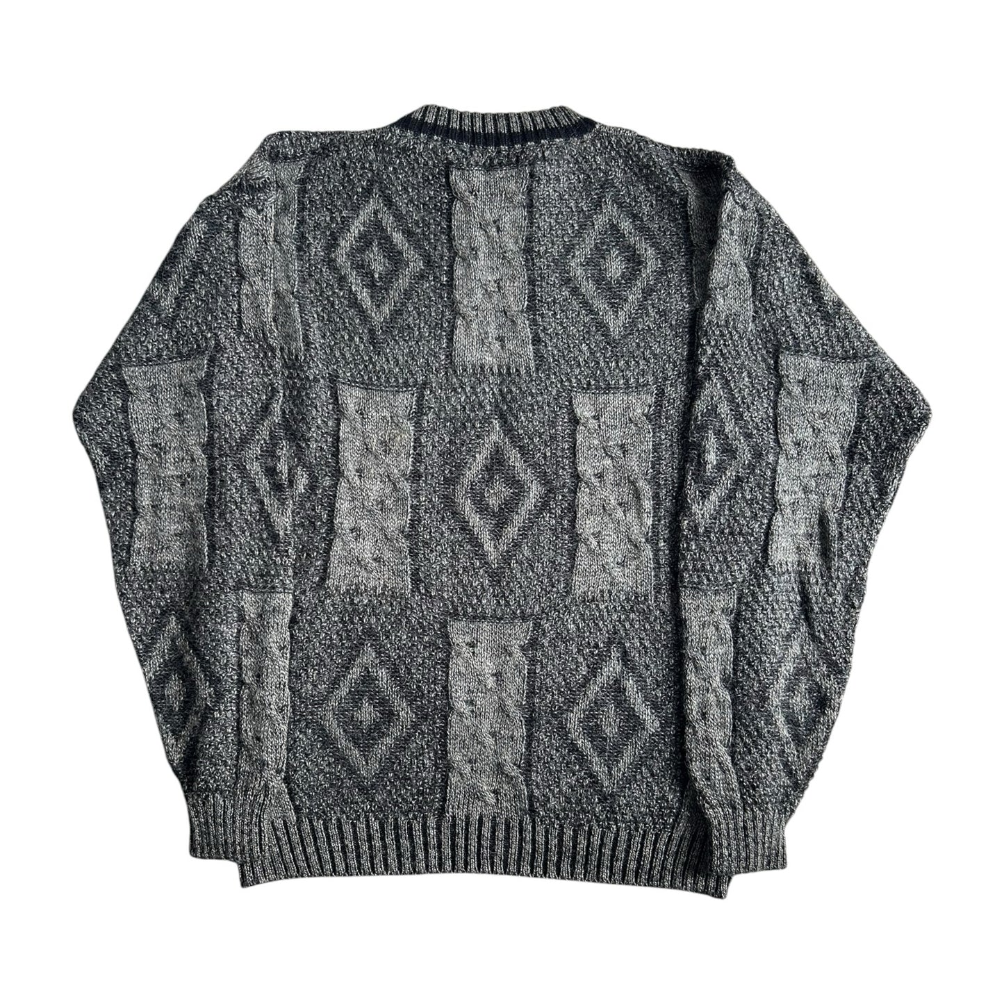 Medium Zenio Black and Grey Geometric Funky Knit Jumper