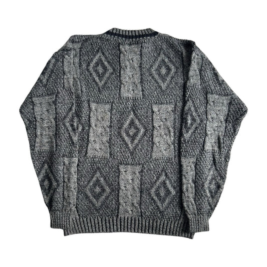 Medium Zenio Black and Grey Geometric Funky Knit Jumper