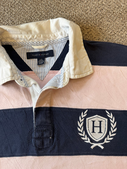 Large Tommy Hilfiger Navy/Pink Short Sleeved Rugby Shirt