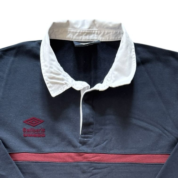 Small Umbro x Balibaris Navy and Red Rugby Shirt