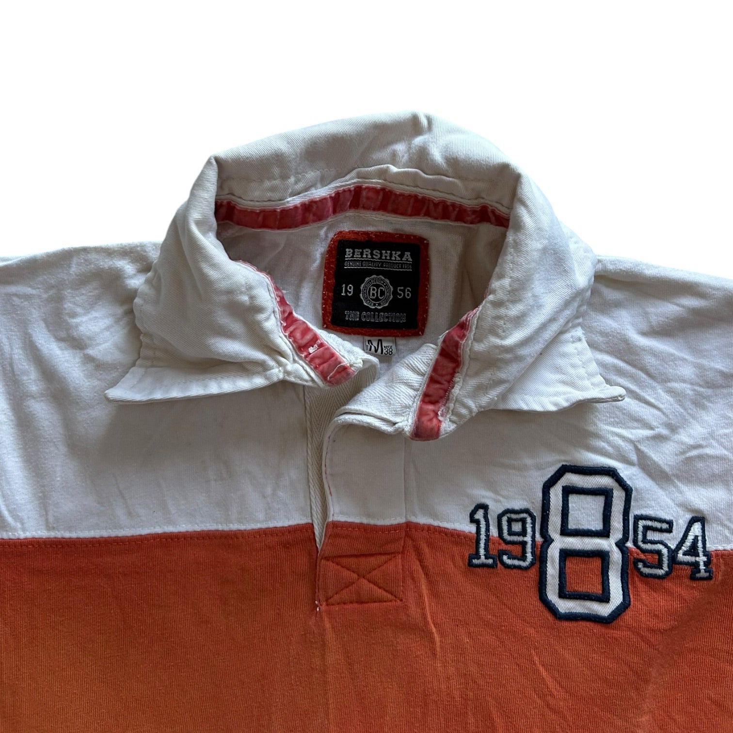 Medium Bershka Orange And White Rugby Shirt - marks