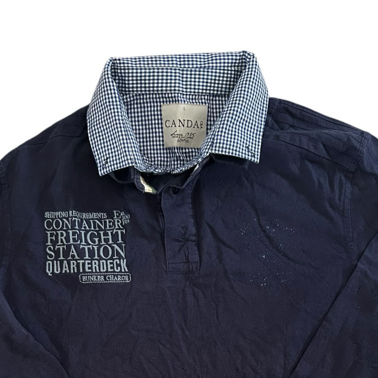 Large Canda Navy Rugby Shirt with Shirt Collar