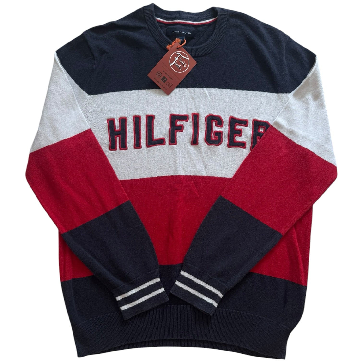 Small Tommy Hilfiger Navy, Red and White Spellout Sweatshirt