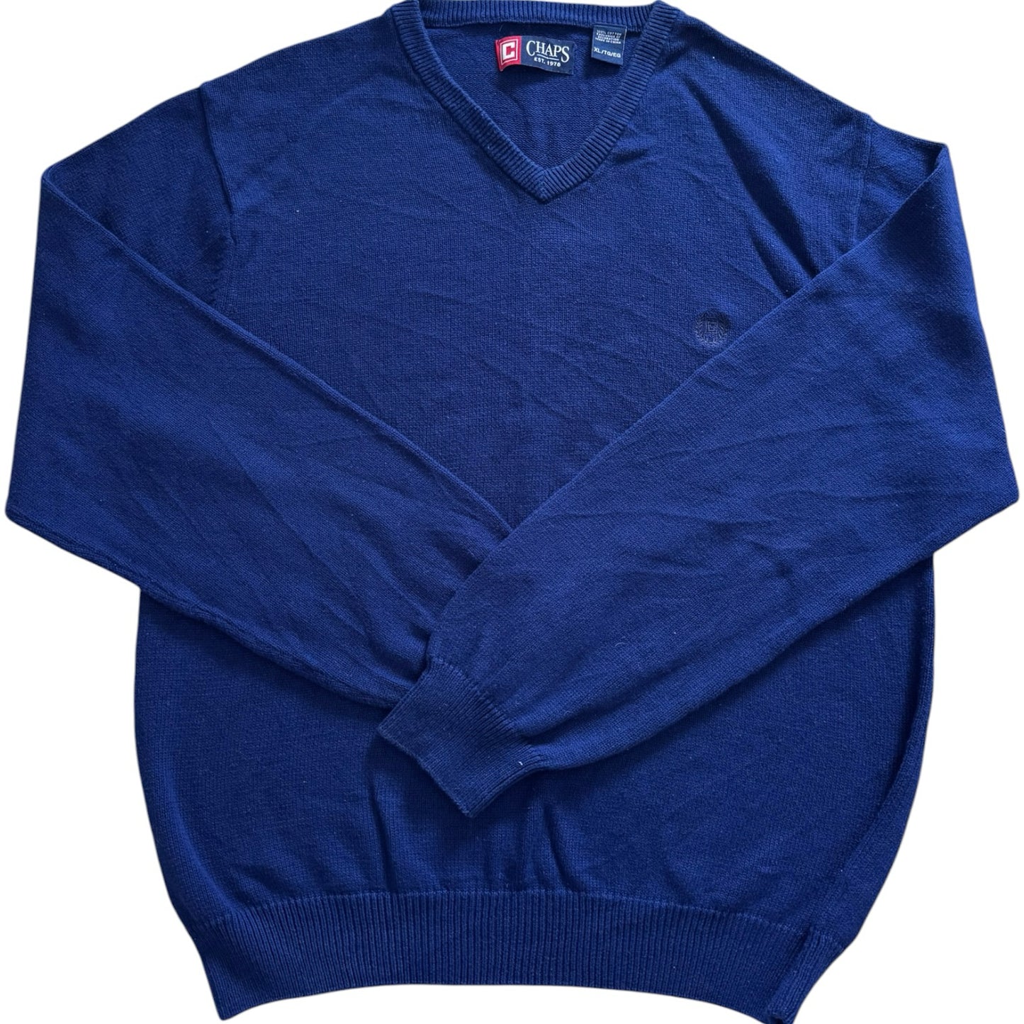 Extra large Chaps Blue Knitted V-Neck Sweater