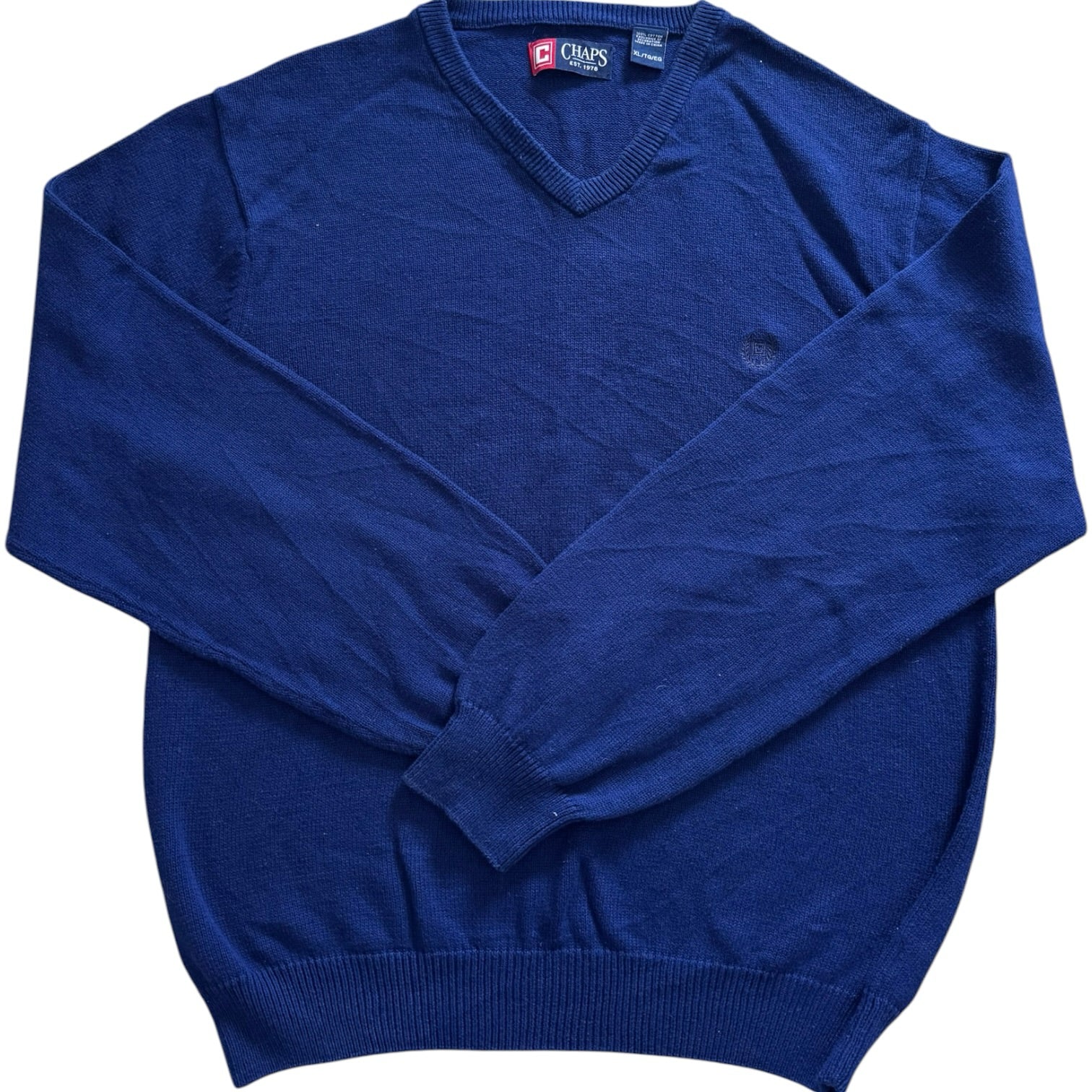 Extra large Chaps Blue Knitted V-Neck Sweater