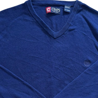 Extra large Chaps Blue Knitted V-Neck Sweater