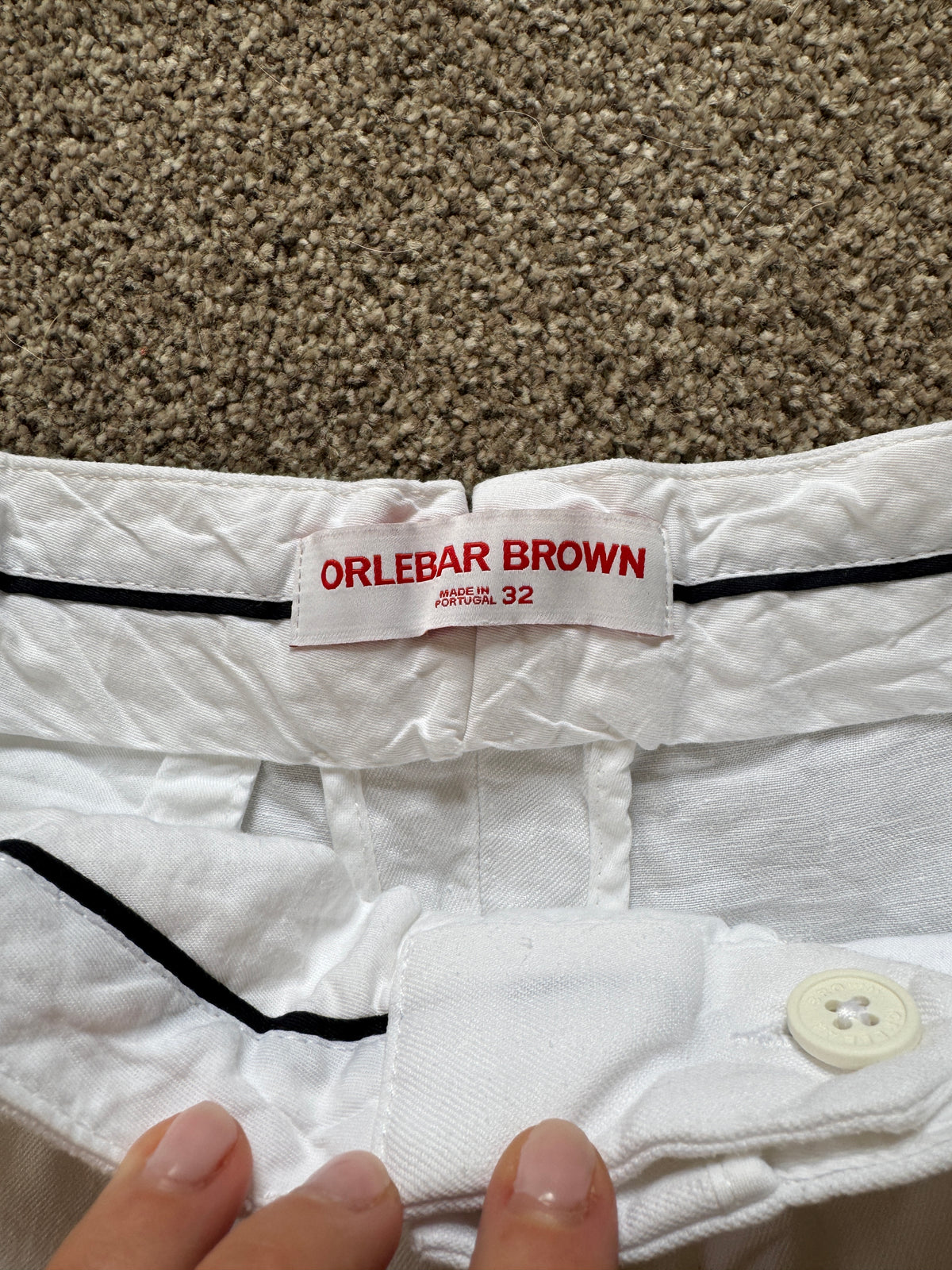 32" Orlebar Brown White Linen Shorts