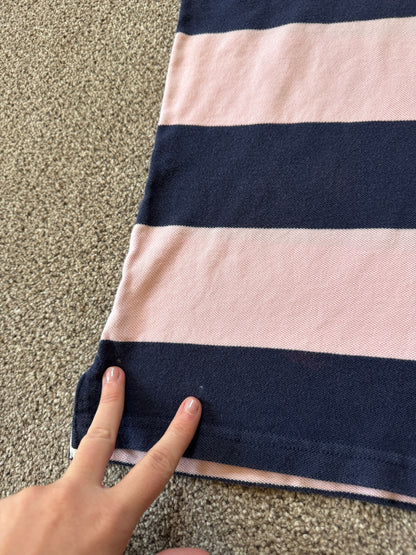 Medium Ralph Lauren Navy and Pink Short Sleeved Rugby Shirt