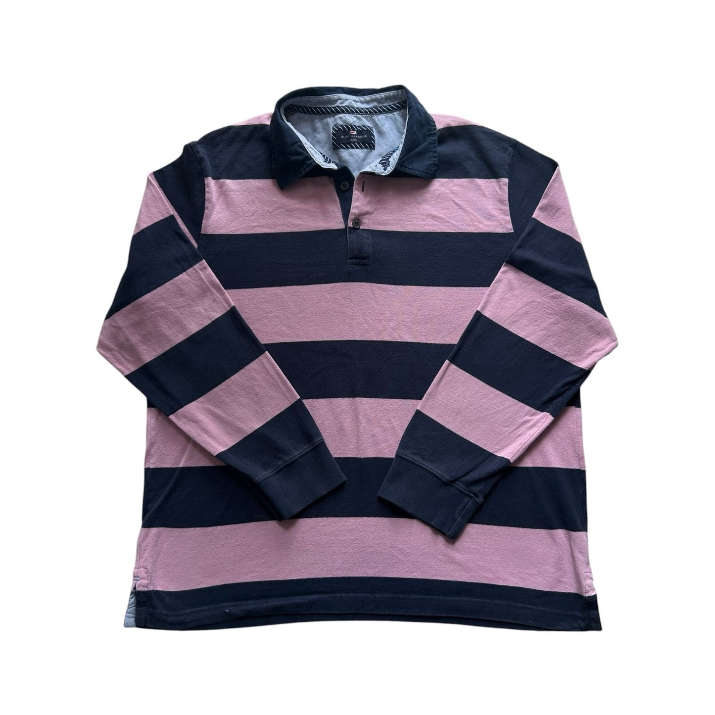 Large Blue Harbour Pink and Navy Rugby Shirt