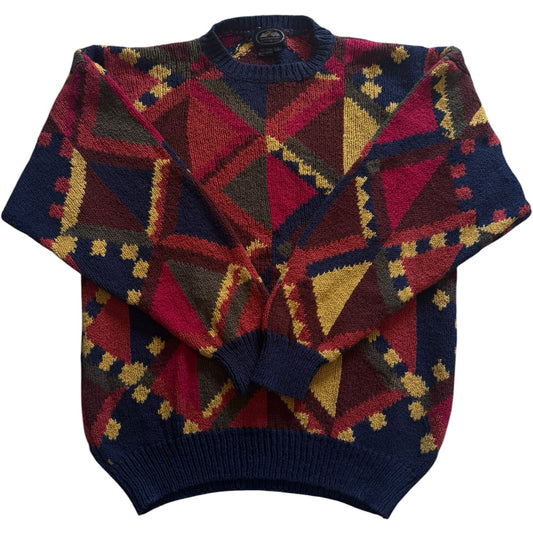 Large British Khaki Multicoloured Funky Knit Jumper