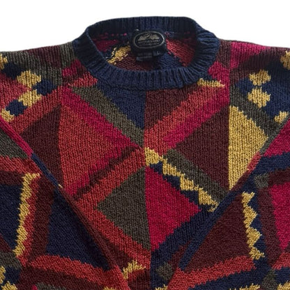 Large British Khaki Multicoloured Funky Knit Jumper