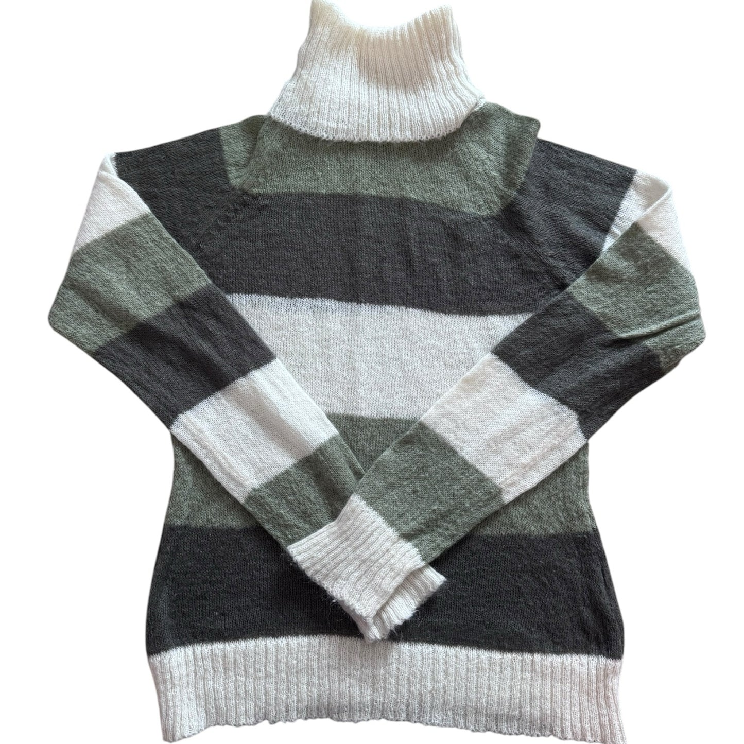 Woman's Small H&M Green and Grey Knitted Turtle Neck Jumper