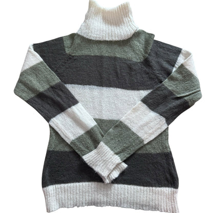 Woman's Small H&M Green and Grey Knitted Turtle Neck Jumper