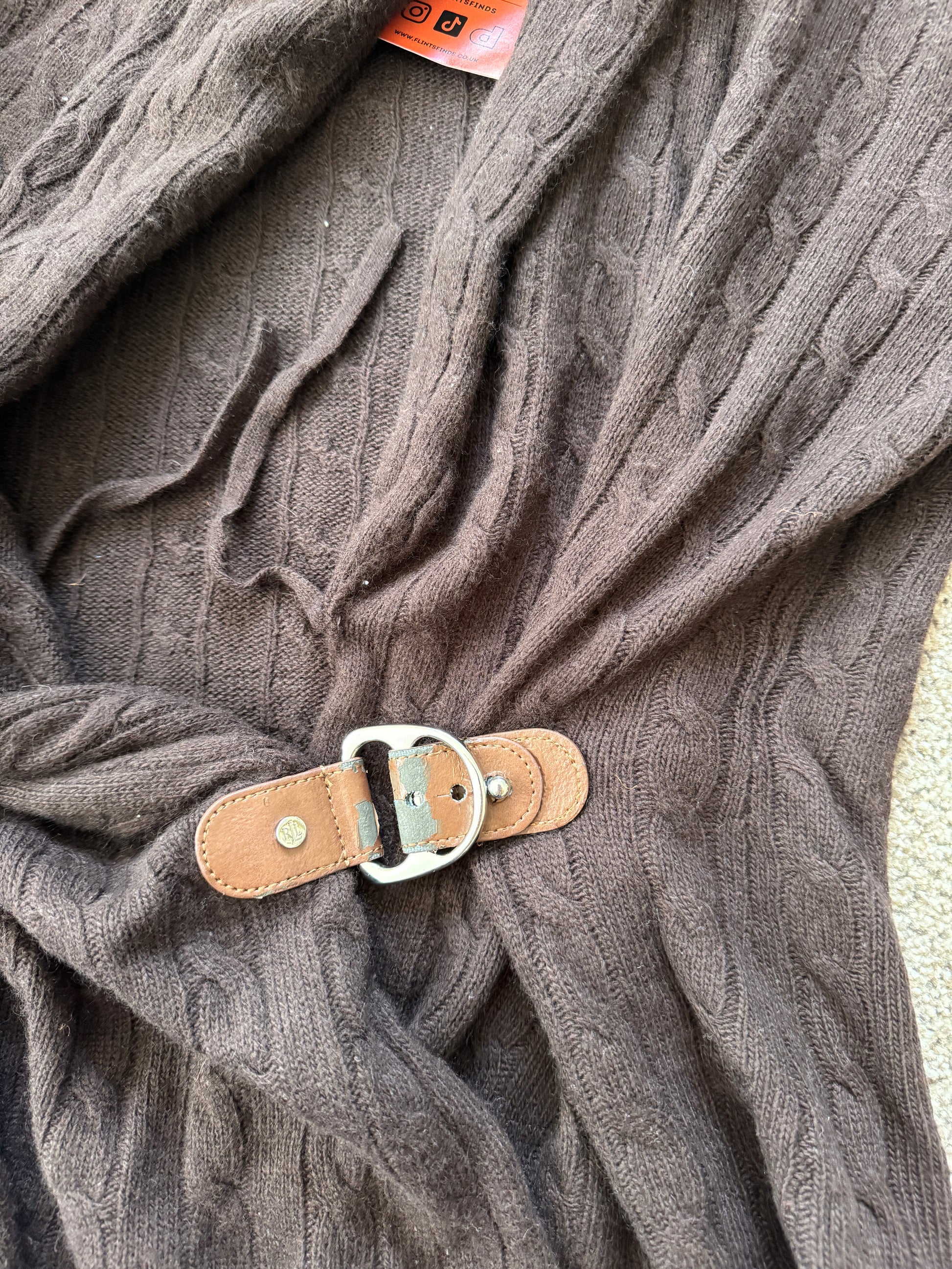 Woman's Medium Ralph Lauren Brown Wrap Around Cable Knit Cardigan