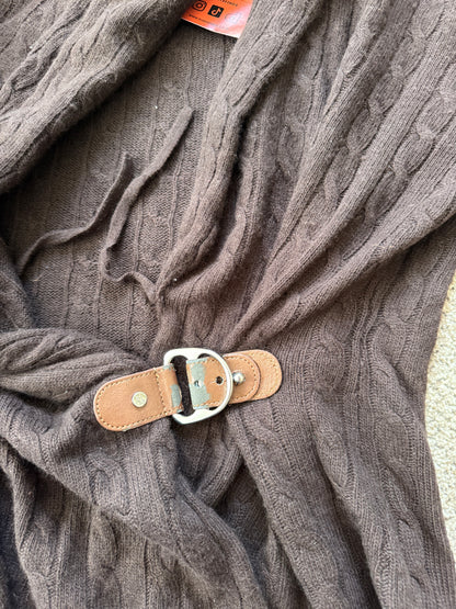Woman's Medium Ralph Lauren Brown Wrap Around Cable Knit Cardigan