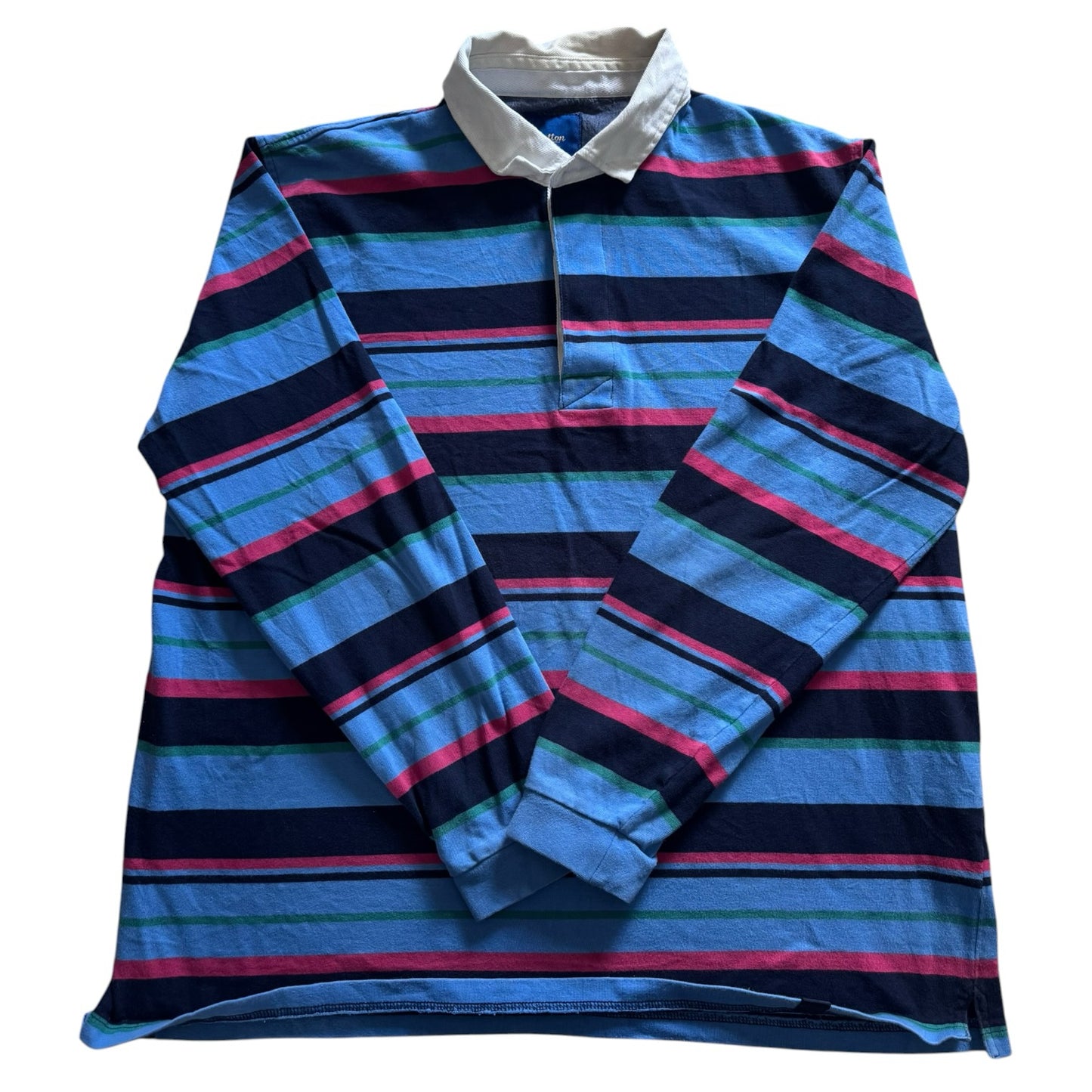 Extra large Cotton Traders Blue, Green and Red Striped Rugby Shirt