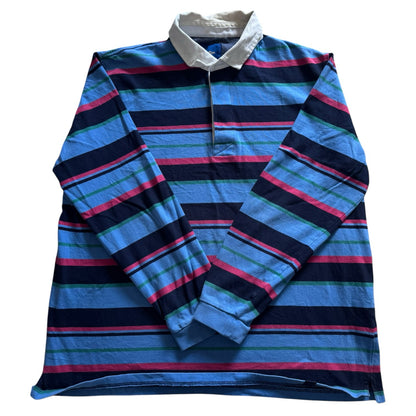 Extra large Cotton Traders Blue, Green and Red Striped Rugby Shirt