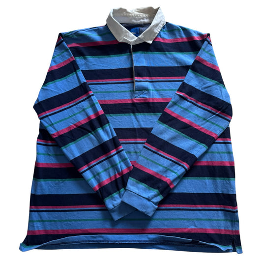 Extra large Cotton Traders Blue, Green and Red Striped Rugby Shirt