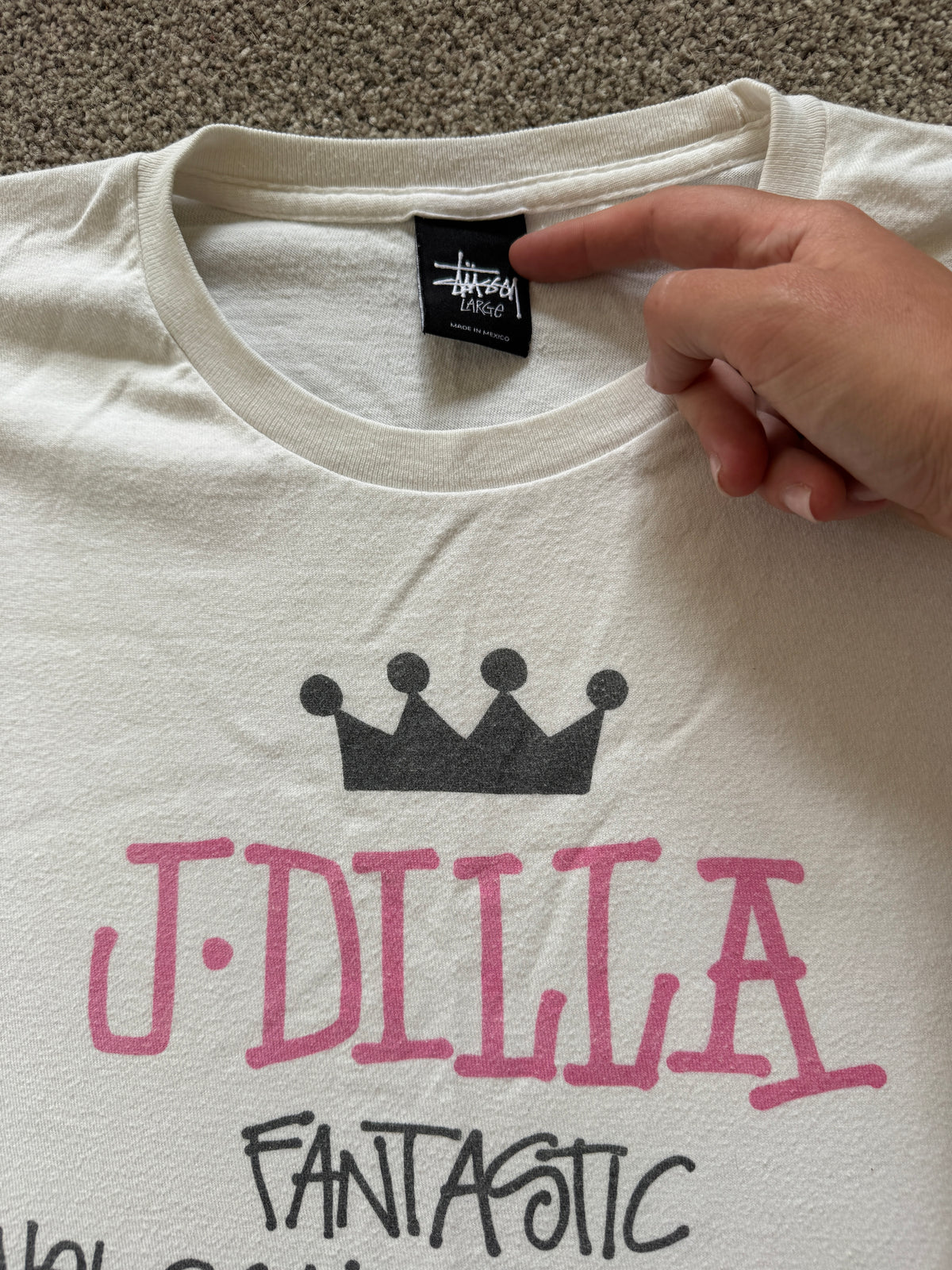 2000's Rare Large Stussy x J Dilla World Tour Donuts White T-Shirt - marked