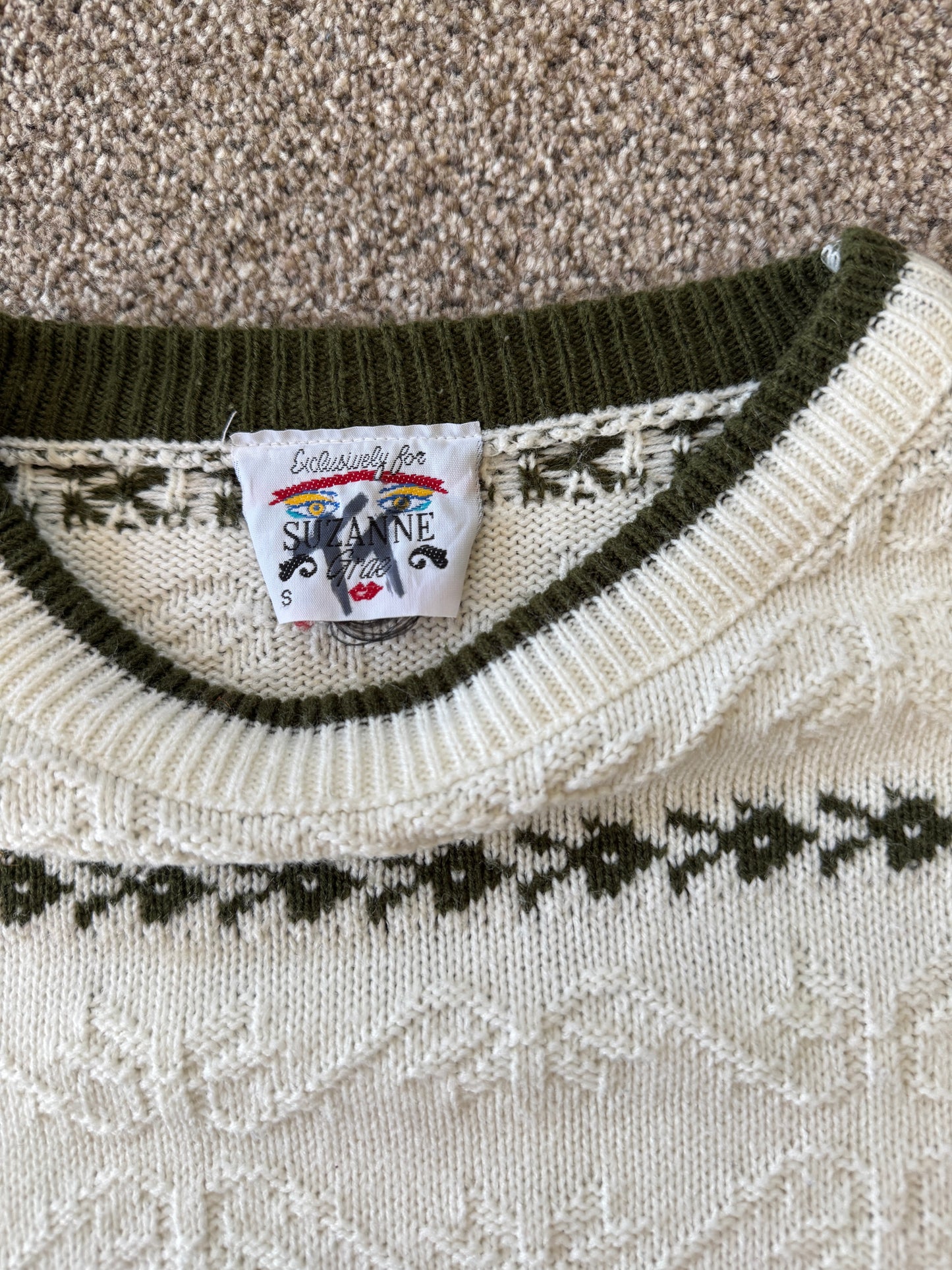 Woman's Small White and Green Funky Knit