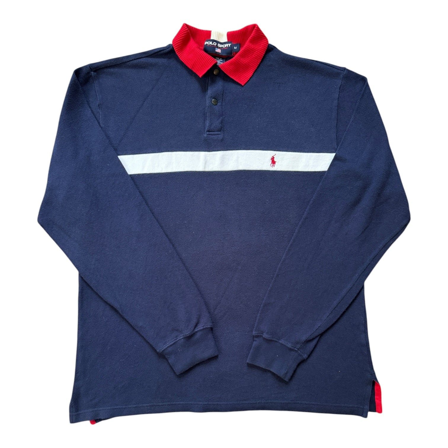 Medium Polo Sport Ralph Lauren Navy, White and Red Long Sleeved Polo Shirt