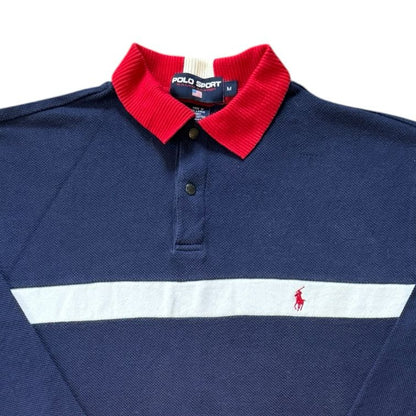 Medium Polo Sport Ralph Lauren Navy, White and Red Long Sleeved Polo Shirt