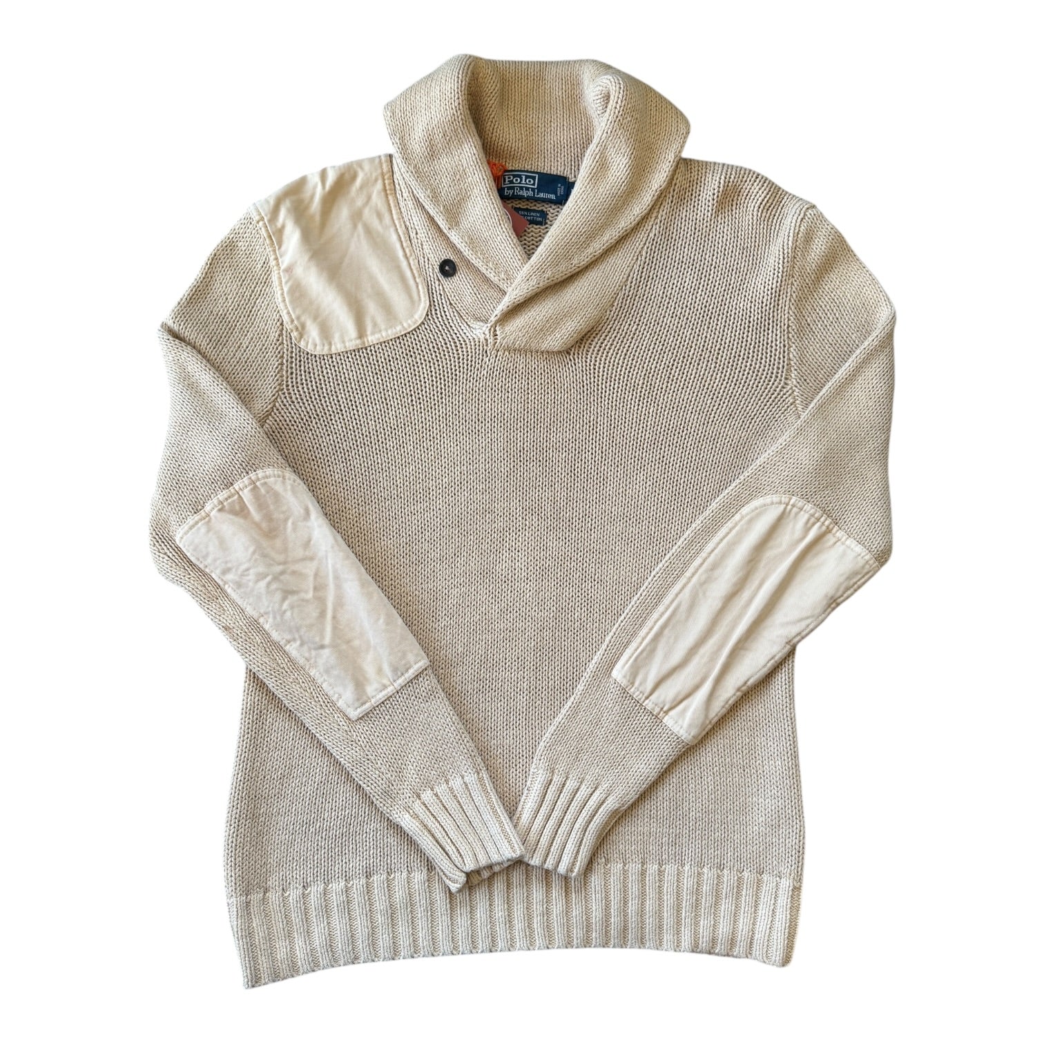 Medium Ralph Lauren Beige Knitted Shawl Neck Jumper