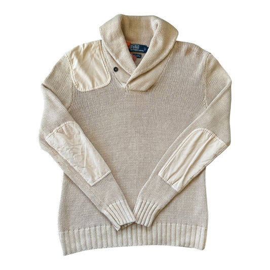 Medium Ralph Lauren Beige Knitted Shawl Neck Jumper