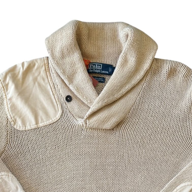 Medium Ralph Lauren Beige Knitted Shawl Neck Jumper