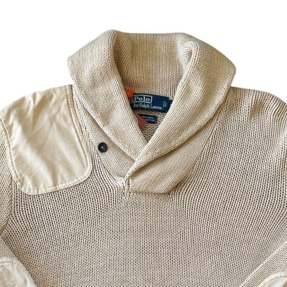 Medium Ralph Lauren Beige Knitted Shawl Neck Jumper
