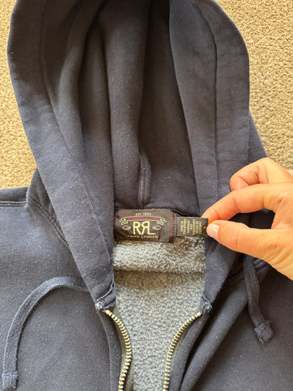 RRL Medium Double RL Ralph Lauren Navy Full Zip Hoodie - zip bunching