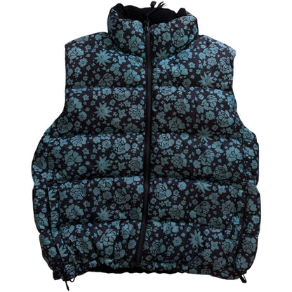 Woman's Medium Ralph Lauren Black and Blue Floral Gilet Puffer Coat