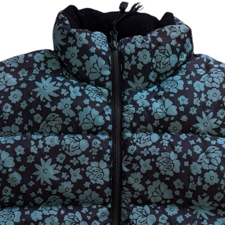 Woman's Medium Ralph Lauren Black and Blue Floral Gilet Puffer Coat